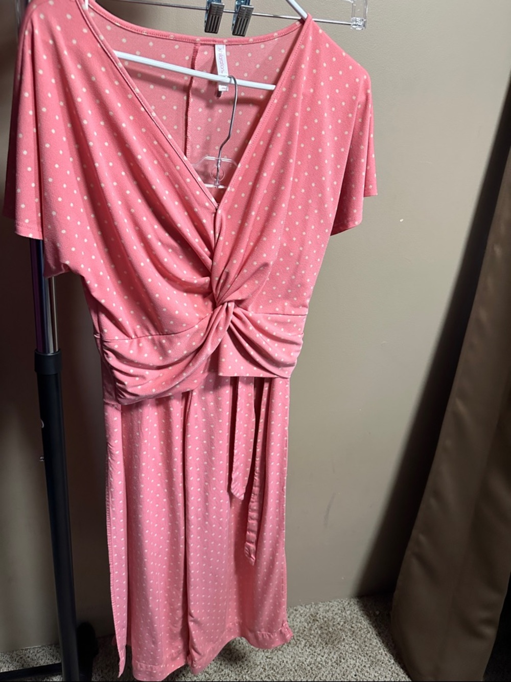 Xhilaration Pink Polka-Dot Knot Front Dress